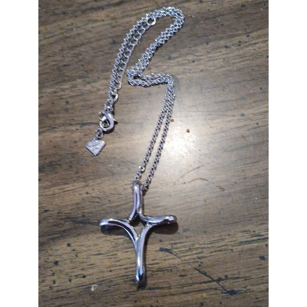 Cookie Lee Silver Tone Modernist Cross Necklace